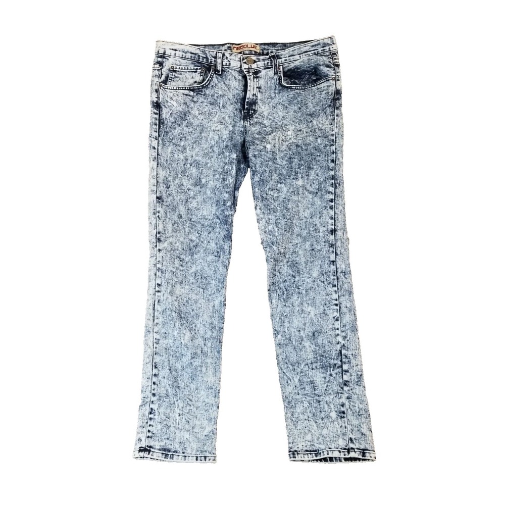 Neoblue Jeans men's 38x30 slim straight blue acid wash retro stretch denim pants